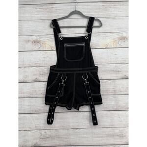 Hot Topic Contast Stitch Overall Shortalls Womens Small Black White Suspenders